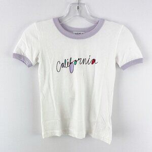 Wildfox Kids T-Shirt Size L 10-12 White Short Sleeve CALIFORNIA Ringer New